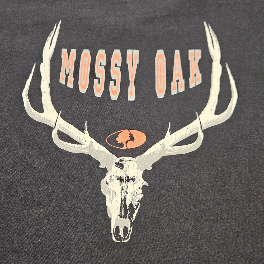 Mossy Oak T-Shirt Mens Medium Black Deer Skull Graphic Hunting Tee Distressed